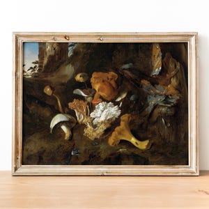 Forest Floor Still Life With Mushrooms art print, Fine Art print, Dark Forest wall art