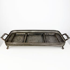 Antique Footed Serving Plate, Edwardian Style Silver Plated Engraved Serving Tray