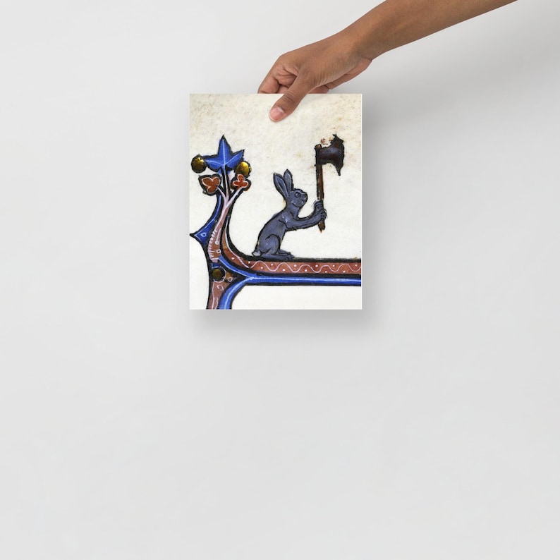 Medieval Axe Bunny Art Print, Medieval weird art, Medieval marginalia