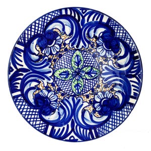 Vintage Spanish Plate, Large Handpainted blue ceramic plate