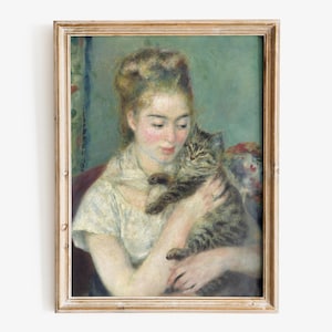 Pierre-Auguste Renoir - Frau mit einer Katze Kunstdruck, Fine Art Print in Museumsqualität
