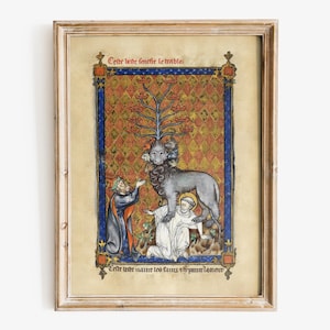 The beast of the Apocalypse art print, Medieval Christian art, Medieval marginalia fine art print
