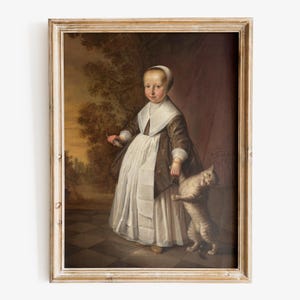 Girl with a Cat and a Fish art print, Fine Art print, Weird art