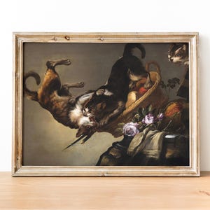 Frans Snyders - Fighting cats art print, Weird Cat Art print