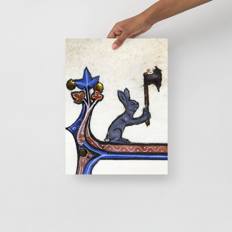 Medieval Axe Bunny Art Print, Medieval weird art, Medieval marginalia