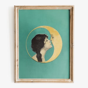Dear Old Dixie Moon art print, Museum-quality Fine Art print, Woman Kissing Crescent Moon