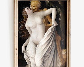 Hans Baldung - Death and the Woman art print, Gothic Wall Art