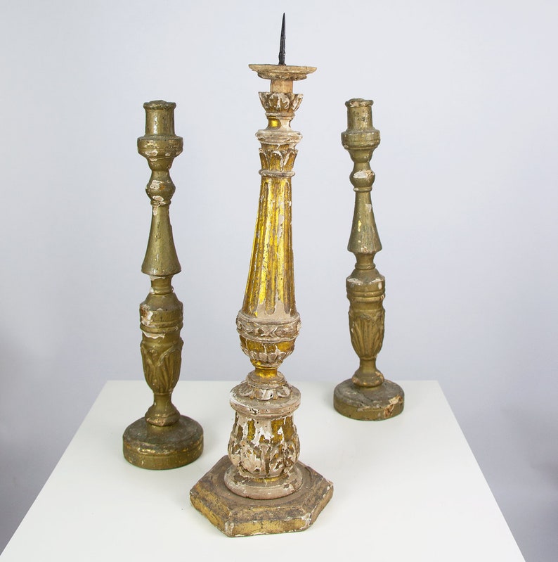 Pair of 18th Century Altar Candle Holders Giltwood Pricket Etsy