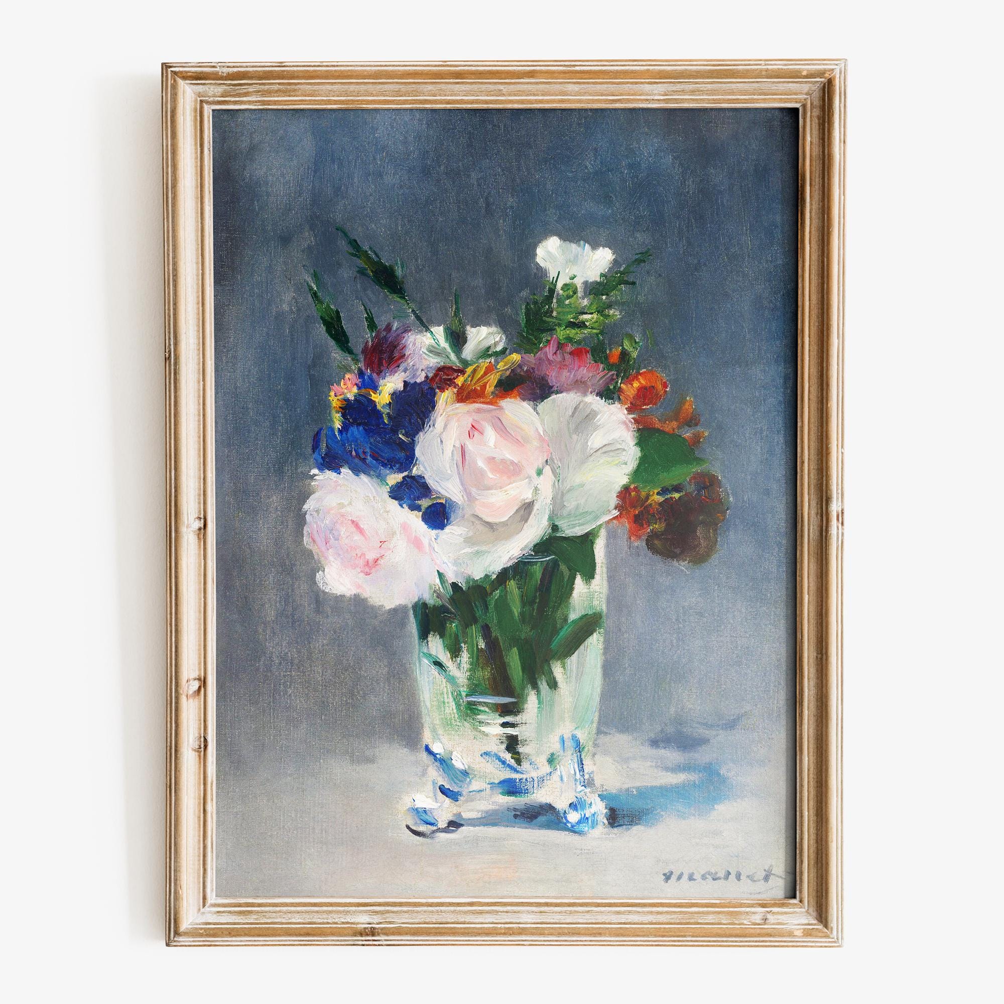 エドゥアール・マネ - クリスタルの花瓶の花 アートプリント、ファイン