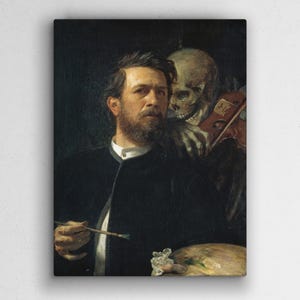 Art Canvas Print of Arnold Böcklin - Self-Portrait with Death Playing the Fiddle, Museum-quality Stretched Canvas print