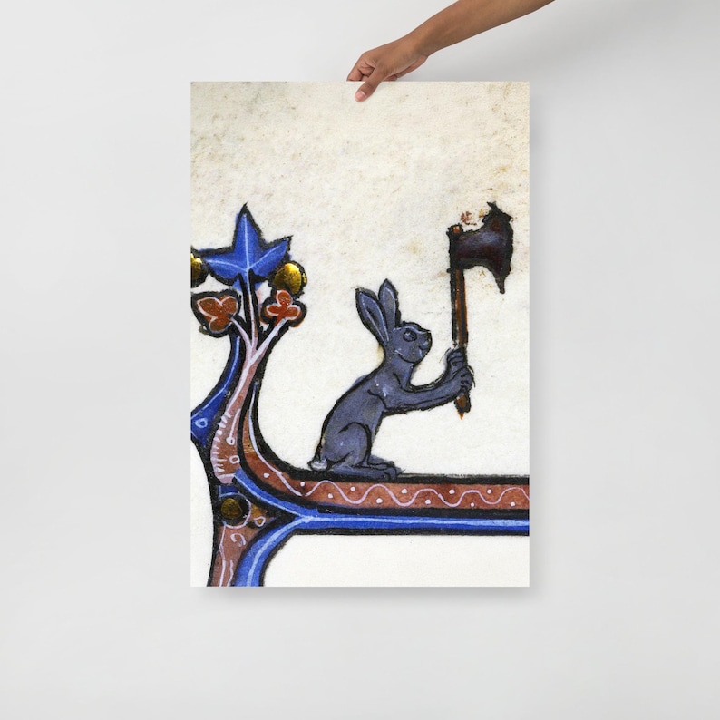 Medieval Axe Bunny Art Print, Medieval weird art, Medieval marginalia