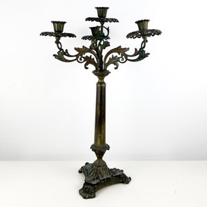 Antique Baroque Candelabra, Vintage Large Brass Candle Holder, Ornate Candlestick Holder