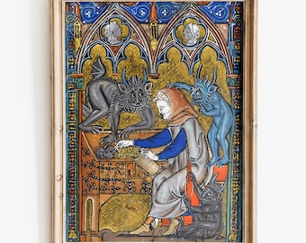 Medieval Demons of avarice art print, Weird medieval art, Medieval marginalia fine art print