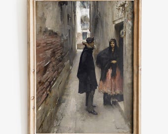 ジョン・シンガー・サージェント、ビーズを編む人、ヴェネツィア ジョン・シンガー・サージェントの版画：陰鬱なヴェネツィアの路地