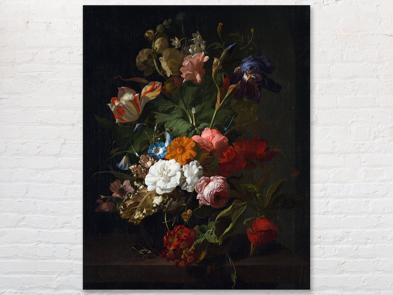 Cartel de arte floral oscuro, cartel de pintura floral holandés, impresión floral oscura grande, cartel de arte botánico oscuro imagen 3