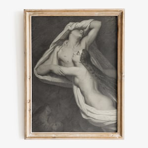 Paolo and Francesca da Rimini Art Print, Antique Engraving print, Dark Academia Art