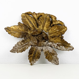 Antique Gilt Wood Carving fragment, Small Flower Shaped Architectural Salvage, Italian Antique Salvage Decor