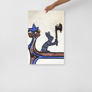 Medieval Axe Bunny Art Print, Medieval weird art, Medieval marginalia