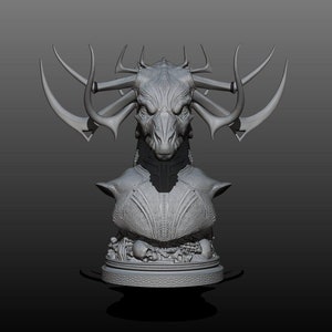 Statue de dragon inspirée d&#39;Hela, fichier numérique, buste de dragon modèle 3D, téléchargement de fichier STL