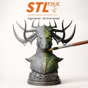Dragon Bust STL – Highly Detailed Fantasy Dragon Statue – Resin 3D Print Mode, „Dark Queen Dragon“