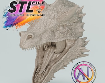 Caraxes-inspired Dragon Head – digitally modeled, movable jaw, ideal for art dolls and fantasy projects