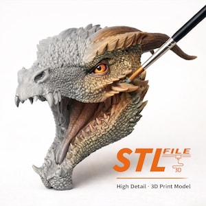 Digitale Datei, 3D Modell Drache mit beweglichen Kiefer, Datei STL/OBJ Download, Art Dolls
