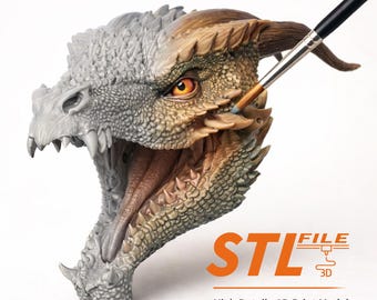 Plik cyfrowy, model 3D smoka z ruchomą szczęką, pobranie pliku STL/OBJ, lalki artystyczne
