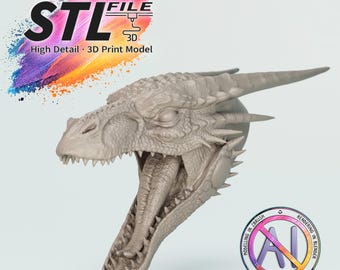 Ultra Detailed Dragon Head STL File – Fantasy Creature – 3D Print Model for Resin – Digital Download – Art Dolls Head – Movable Jaw
