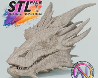 Dragon Head STL – inspired by Smaug, 3D model with movable jaw, digital download, art doll head