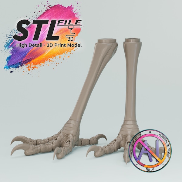 Articulated bird feet for art dolls – digitally modeled STL file for 3D printing