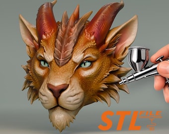 Thyraxx Dragon Cat STL, Fantasy Dragon Head, Art Doll 3D Print Model, BJD Creature, DIY Doll Parts, Digital Download