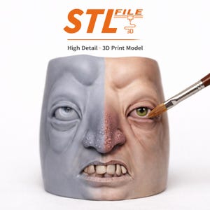 STL/OBJ file for 3D printing, ugly face, plant pot, planter, cup