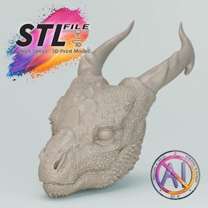 Ultradetaljerad drakhuvud STL-fil – Fantasivarelse – 3D-utskriftsmodell för resin – Digital nedladdning - Art Dolls Head