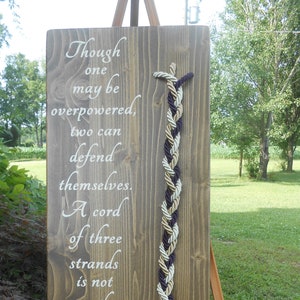 A cord of three strands,full verse, narrow unity, larger colored cord, wedding unity ceremony, alternative unity symbol, God&#39;s knot.