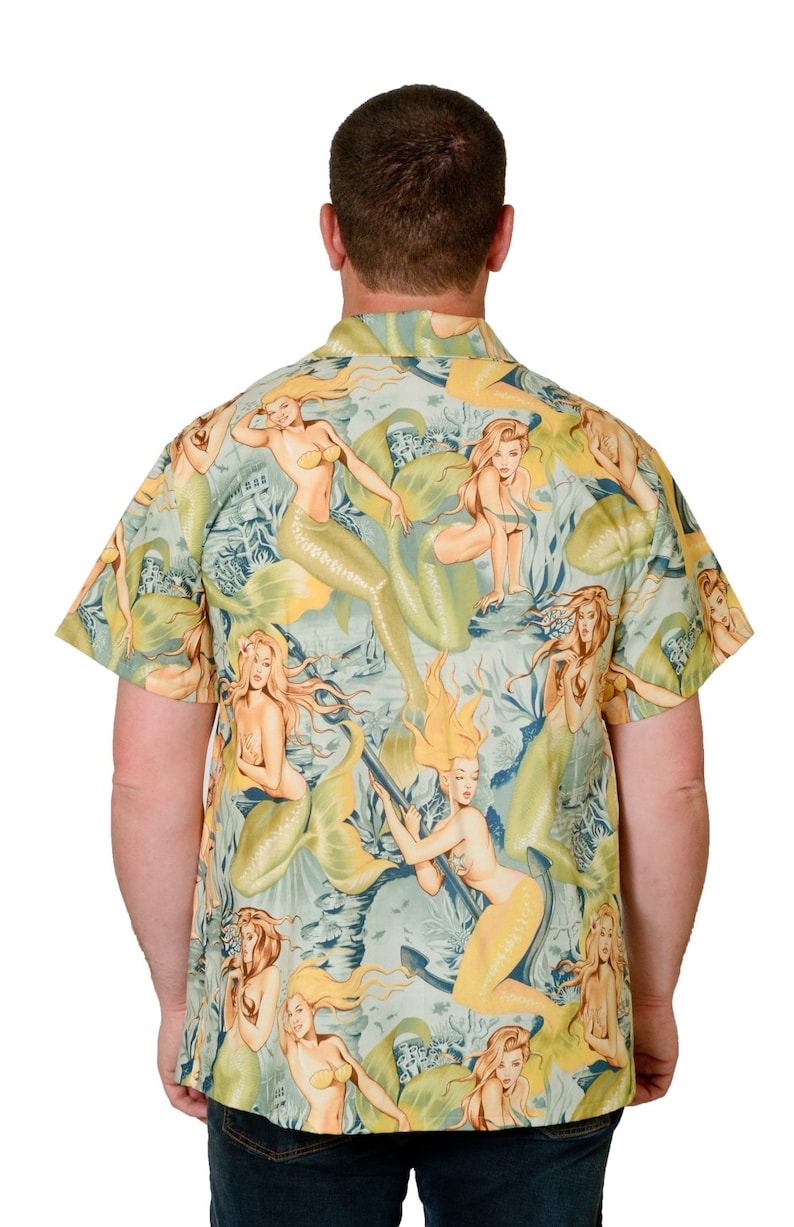 Mermaid Retro Pattern Yellow Hawaiian Shirt Etsy Canada