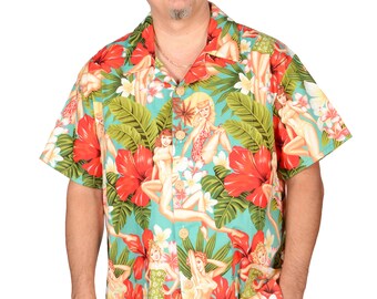 Island Girl Retro Pattern - Green - Hawaiian Shirt