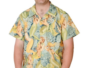 Mermaid Retro Pattern - Yellow - Hawaiian Shirt