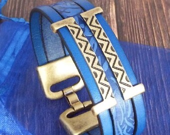 Bracelet cuir Arizona bleu et bronze