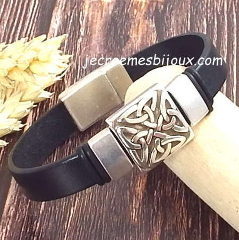 Bracelet cuir noir style grec passant et fermoir argent image 2