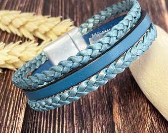 Turquoise braided leather bracelet "Magnolia"