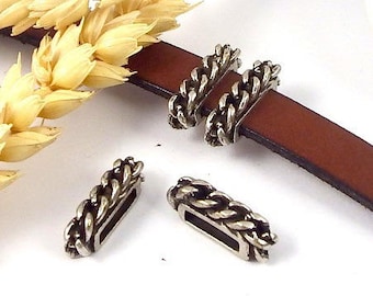 Interleave chain fine silver plated antiqued leather 10mm