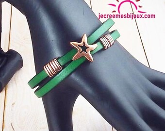 Bracelet cuir "Amanda" vert et cuivre