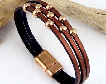 “Vanda” copper and rose gold leather bracelet