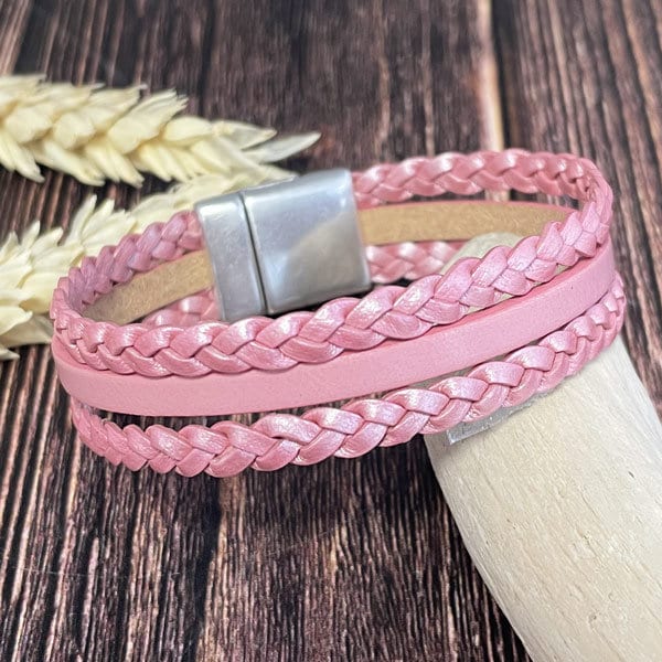 Bracelet cuir tressé rose "Magnolia"