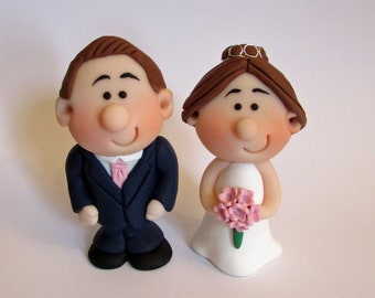 MINI Wedding Cake Topper, Bride and Groom, Mini Novelty Cake Topper, Handmade - customise suit, hair, flower and tie colours