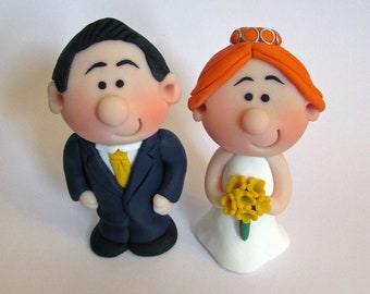 MINI Wedding Cake Topper, Bride and Groom, Mini Novelty Cake Topper, Handmade - customise suit, hair, flower and tie colours