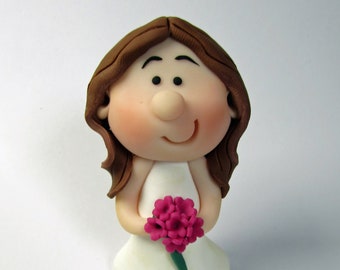 MINI Bride Wedding Cake Topper, Mini Novelty Cake Topper, Handmade - customise hair and flower colours