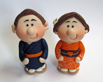 MINI Japanese Themed Wedding Cake Topper, Bride and Groom, Mini Novelty Cake Topper, Handmade