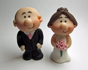 MINI Wedding Cake Topper, Bride and Groom, Mini Novelty Cake Topper, Handmade - customise suit, hair, flower and tie colours