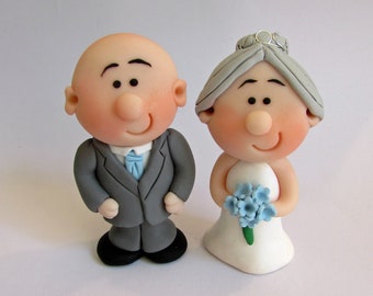 MINI Wedding Cake Topper, Bride and Groom, Mini Novelty Cake Topper, Handmade - customise suit, hair, flower and tie colours